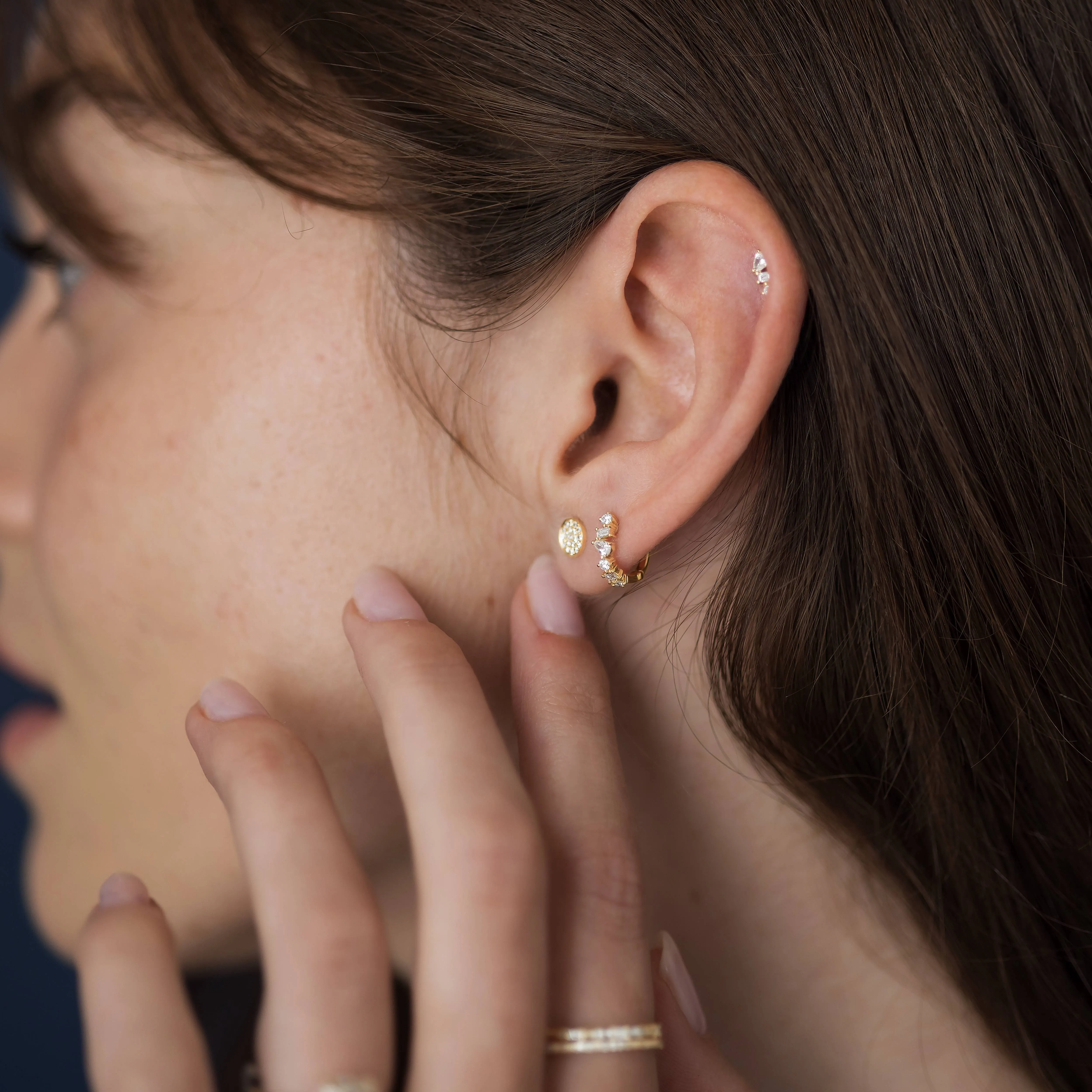 Diamond Mini Disc Stud Earrings - In Stock