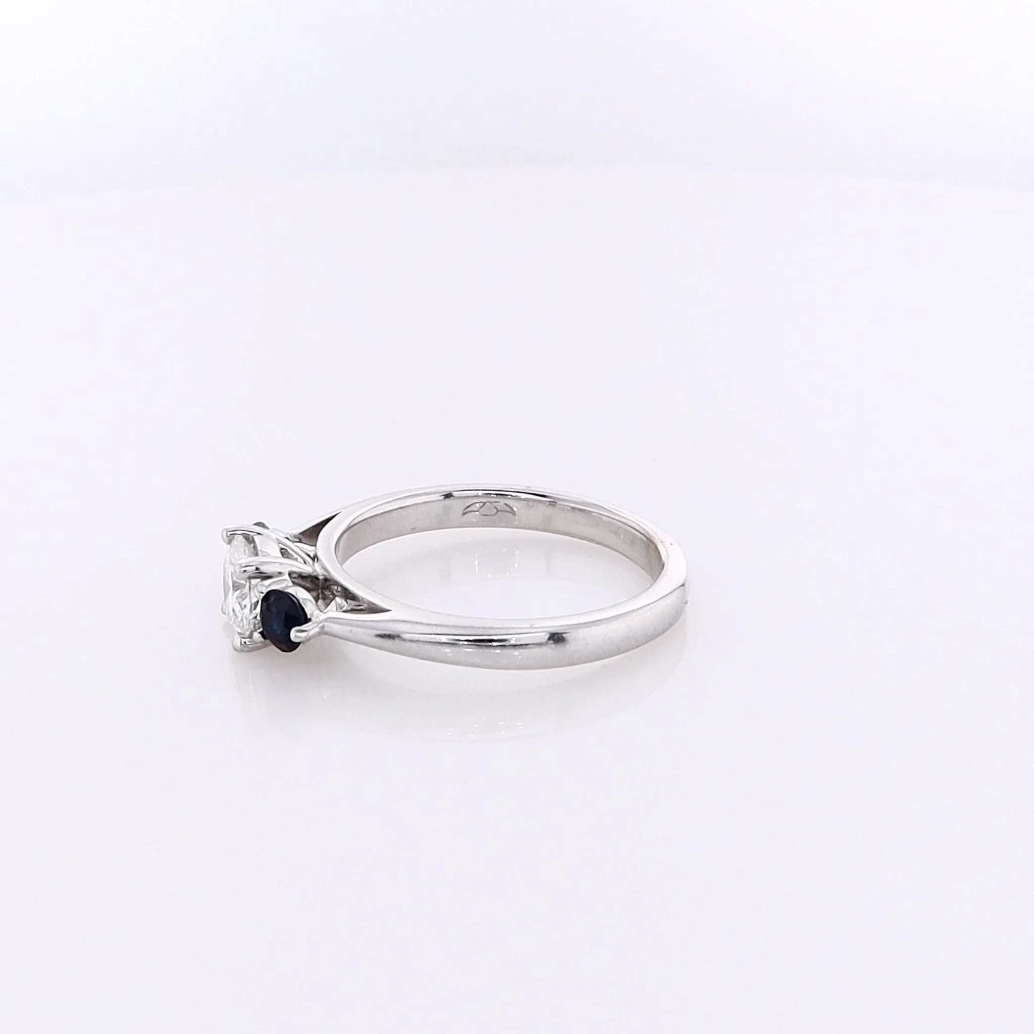 Estate 14 Karat White Gold Flyer Fit Design Diamond and Sapphire Engagement Ring