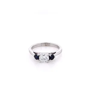 Estate 14 Karat White Gold Flyer Fit Design Diamond and Sapphire Engagement Ring