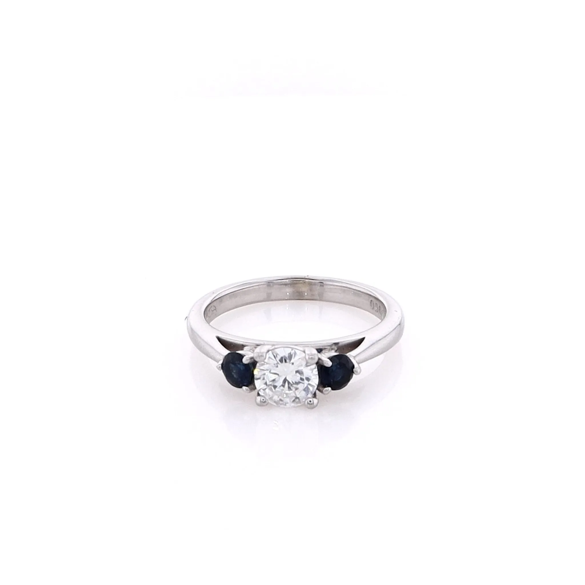 Estate 14 Karat White Gold Flyer Fit Design Diamond and Sapphire Engagement Ring