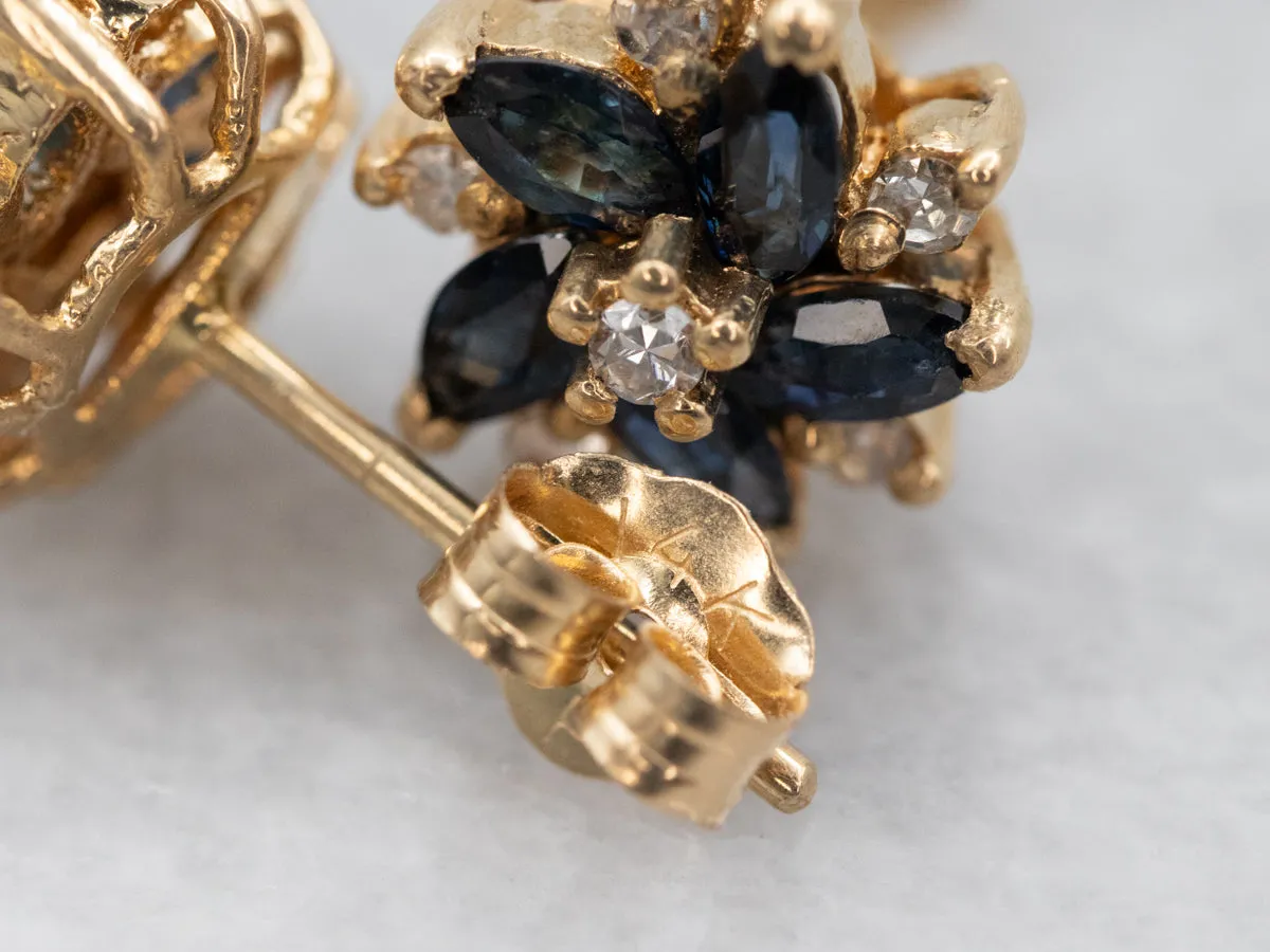 Floral Sapphire and Diamond Stud Earrings