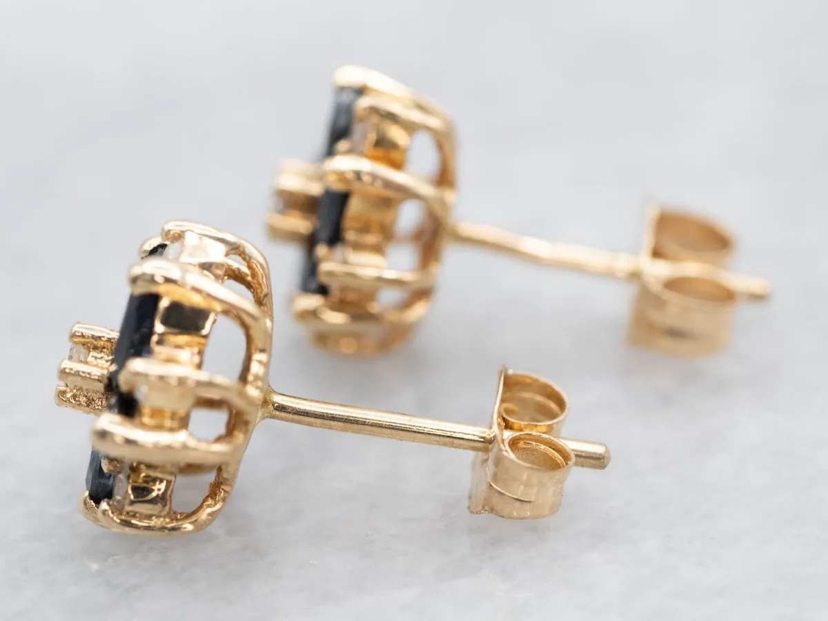 Floral Sapphire and Diamond Stud Earrings