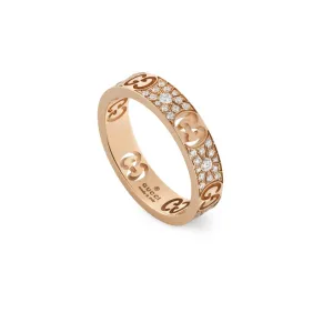 Gucci Icon 18ct Rose Gold Diamond Stardust Band Ring D