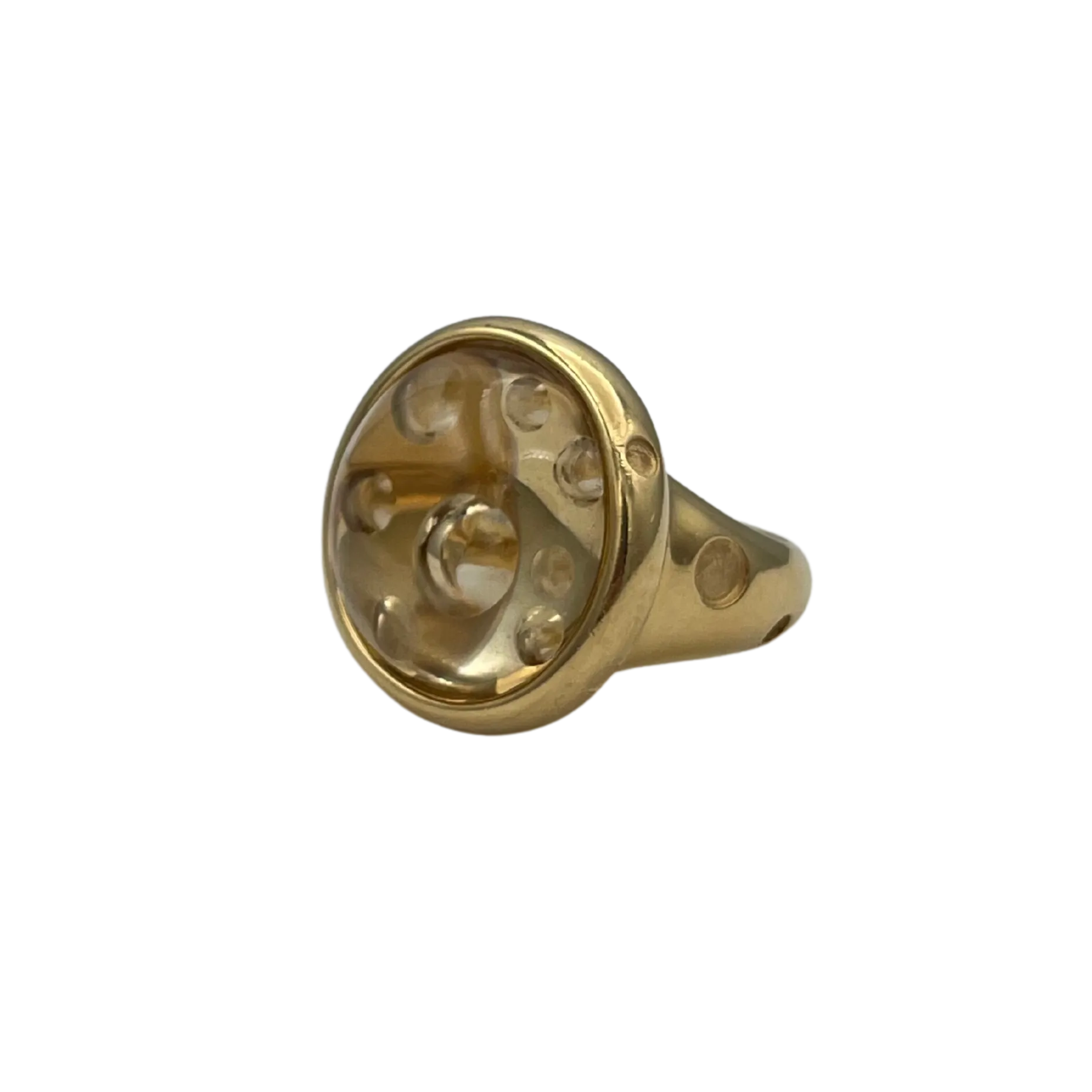 Hand Carved Light yellow Citrine Cabochon in 18k yellow gold