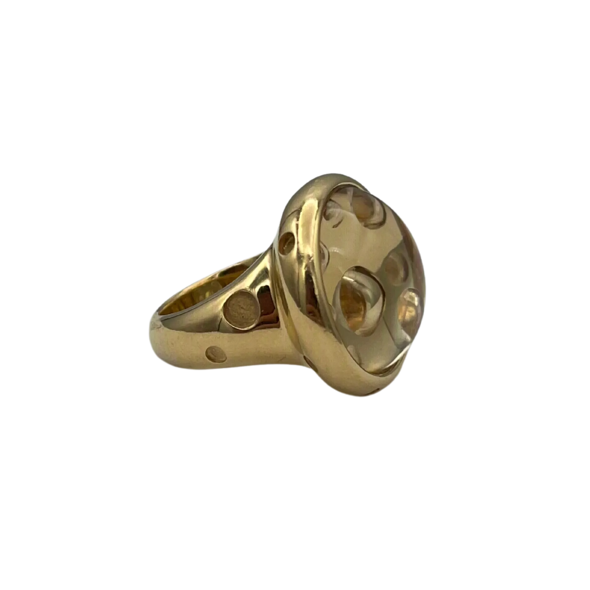 Hand Carved Light yellow Citrine Cabochon in 18k yellow gold