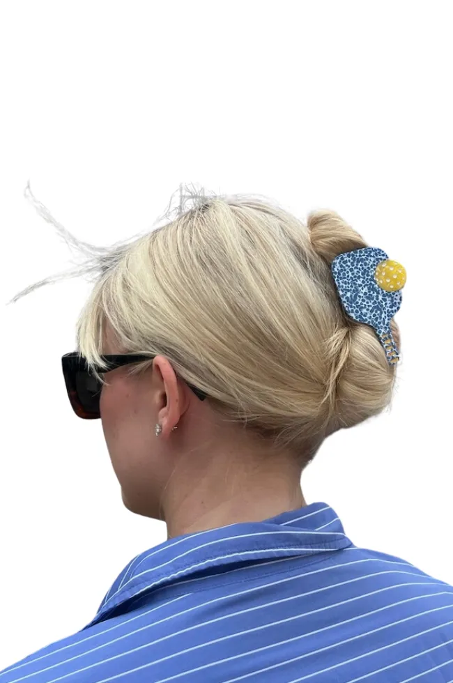 Hand-Painted Blue Pickleball Claw Clip