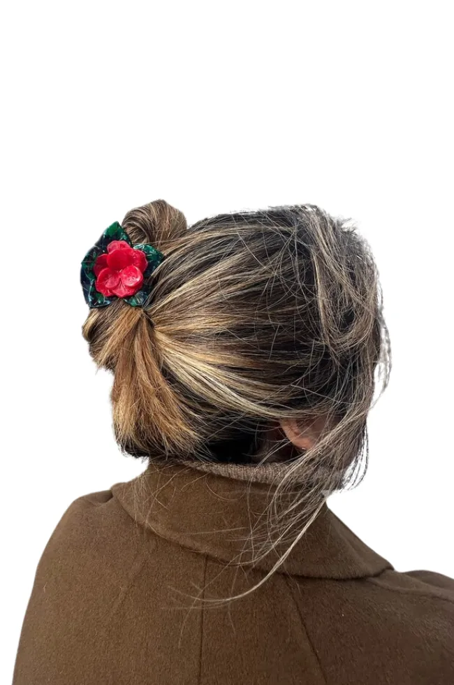 Hand-Painted Poinsettia Claw Clip