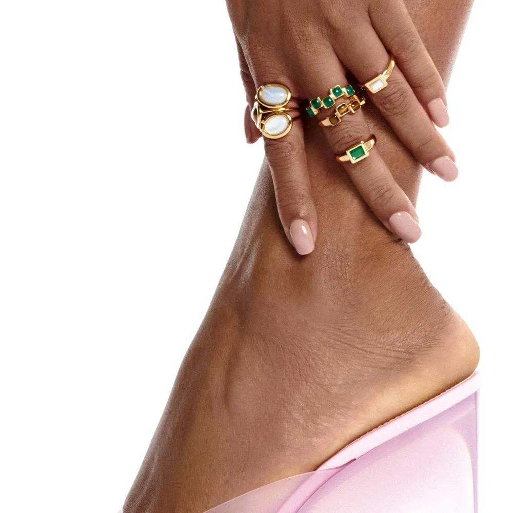 Hot Diamonds Gold Plated Sterling Silver Green Agate Square Stepped Ring