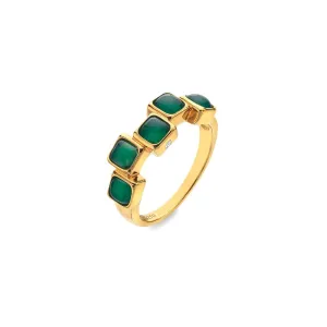 Hot Diamonds Gold Plated Sterling Silver Green Agate Square Stepped Ring