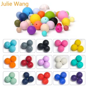 Julie Wang 20PCS 10/12/15mm Round Food Grade Silicone Beads For Necklace Pendant Bracelet Anklet Jewelry Making Accessory