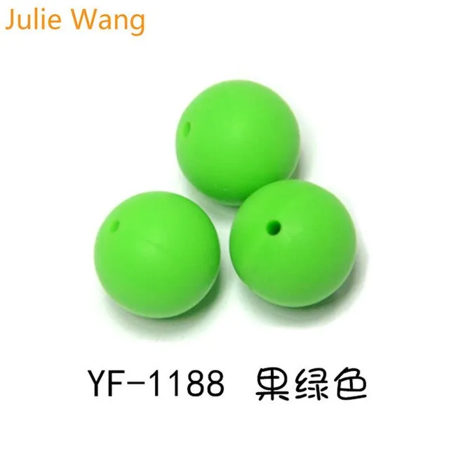 Julie Wang 20PCS 10/12/15mm Round Food Grade Silicone Beads For Necklace Pendant Bracelet Anklet Jewelry Making Accessory