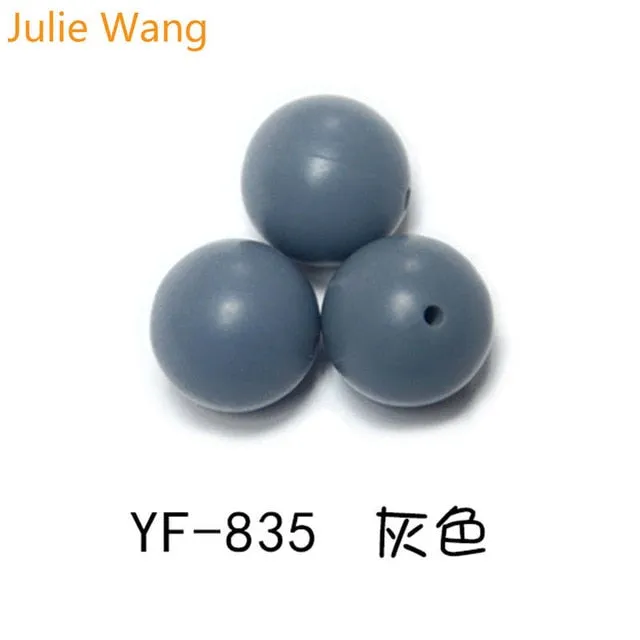 Julie Wang 20PCS 10/12/15mm Round Food Grade Silicone Beads For Necklace Pendant Bracelet Anklet Jewelry Making Accessory