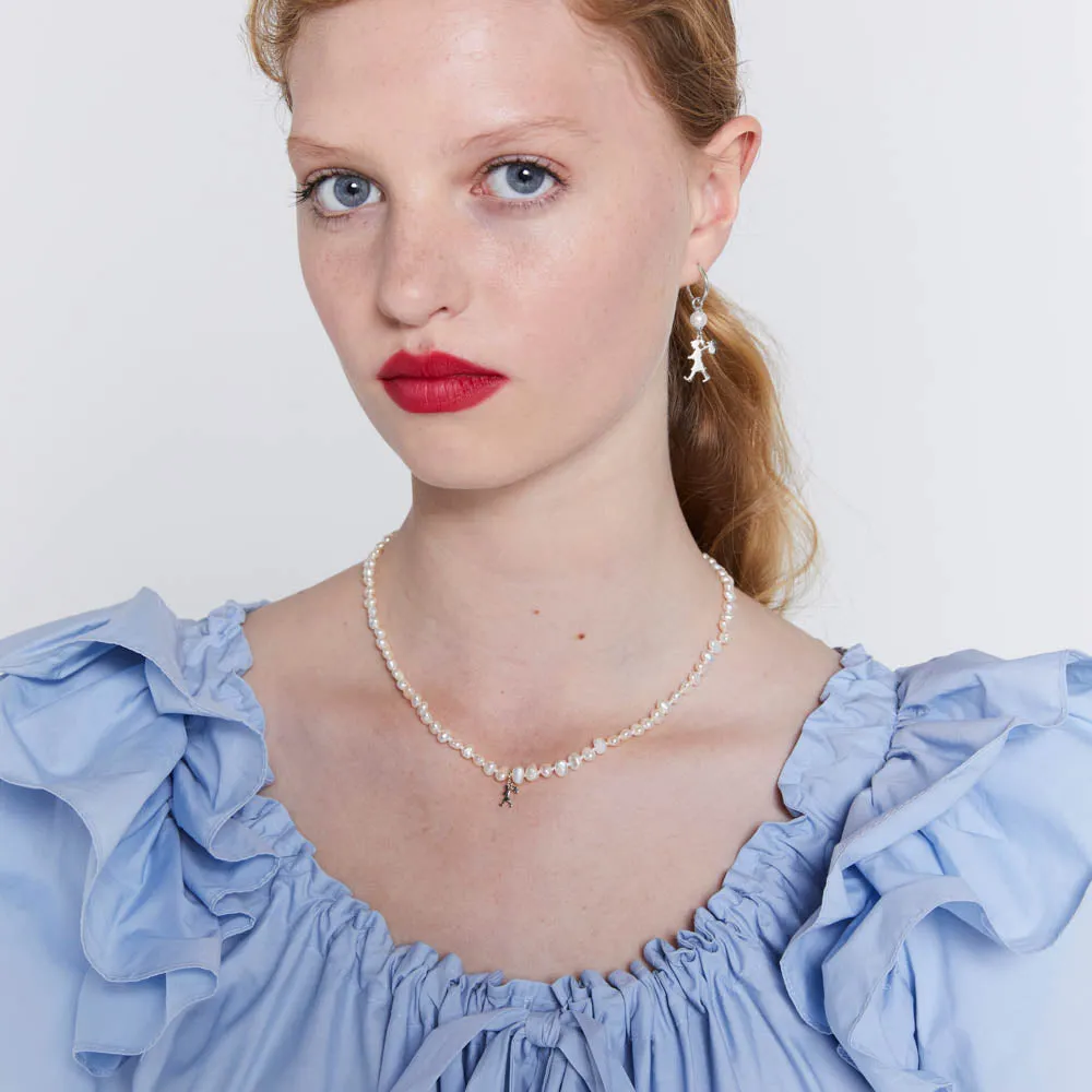 Karen Walker Mini Girl With Pearls Necklace - Sterling Silver