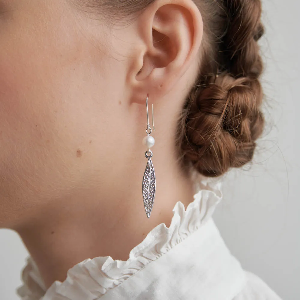 Karen Walker Pearl And Leaf Earrings - Sterling Silver