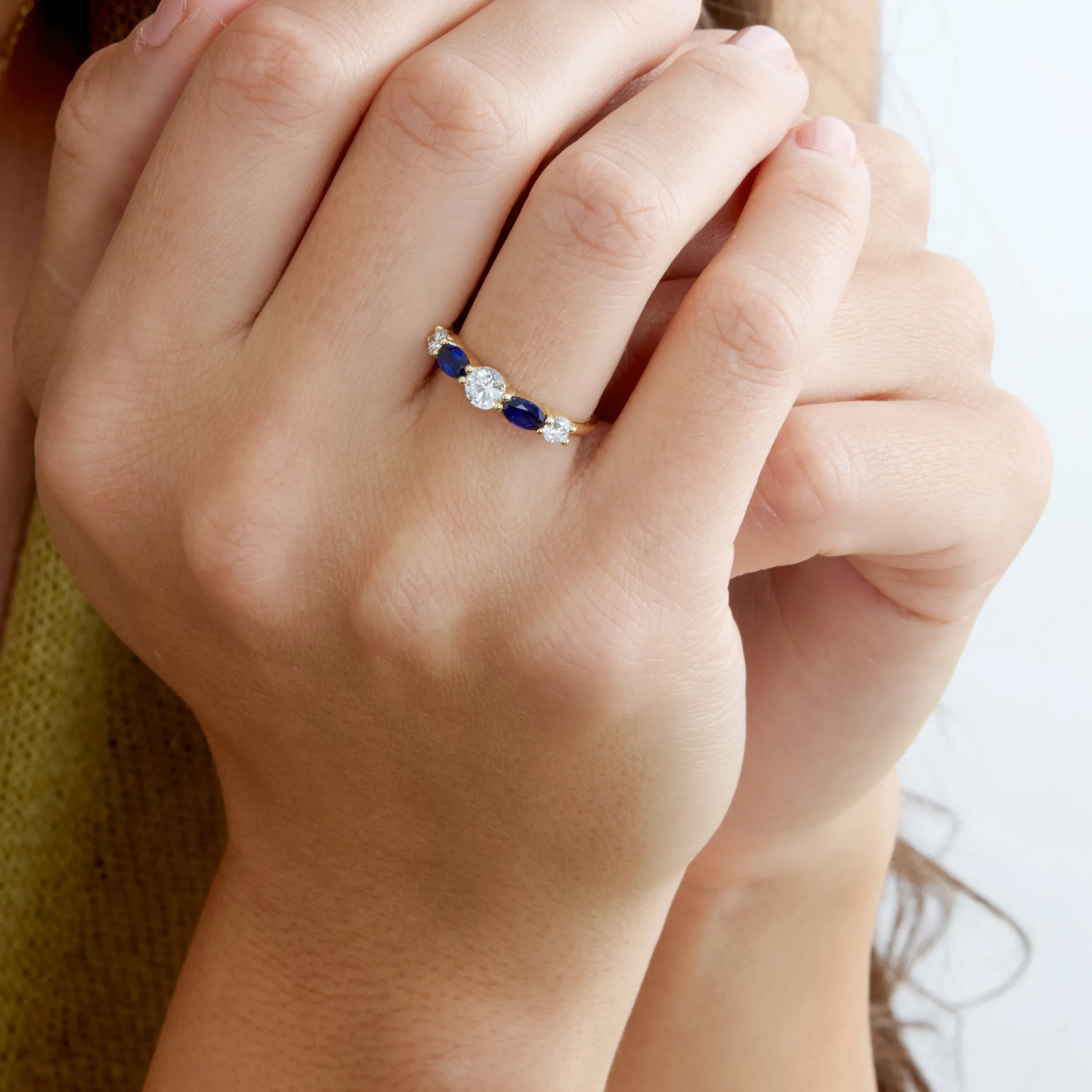 Lab-Grown Blue Sapphires and Diamond Ring, Bethany