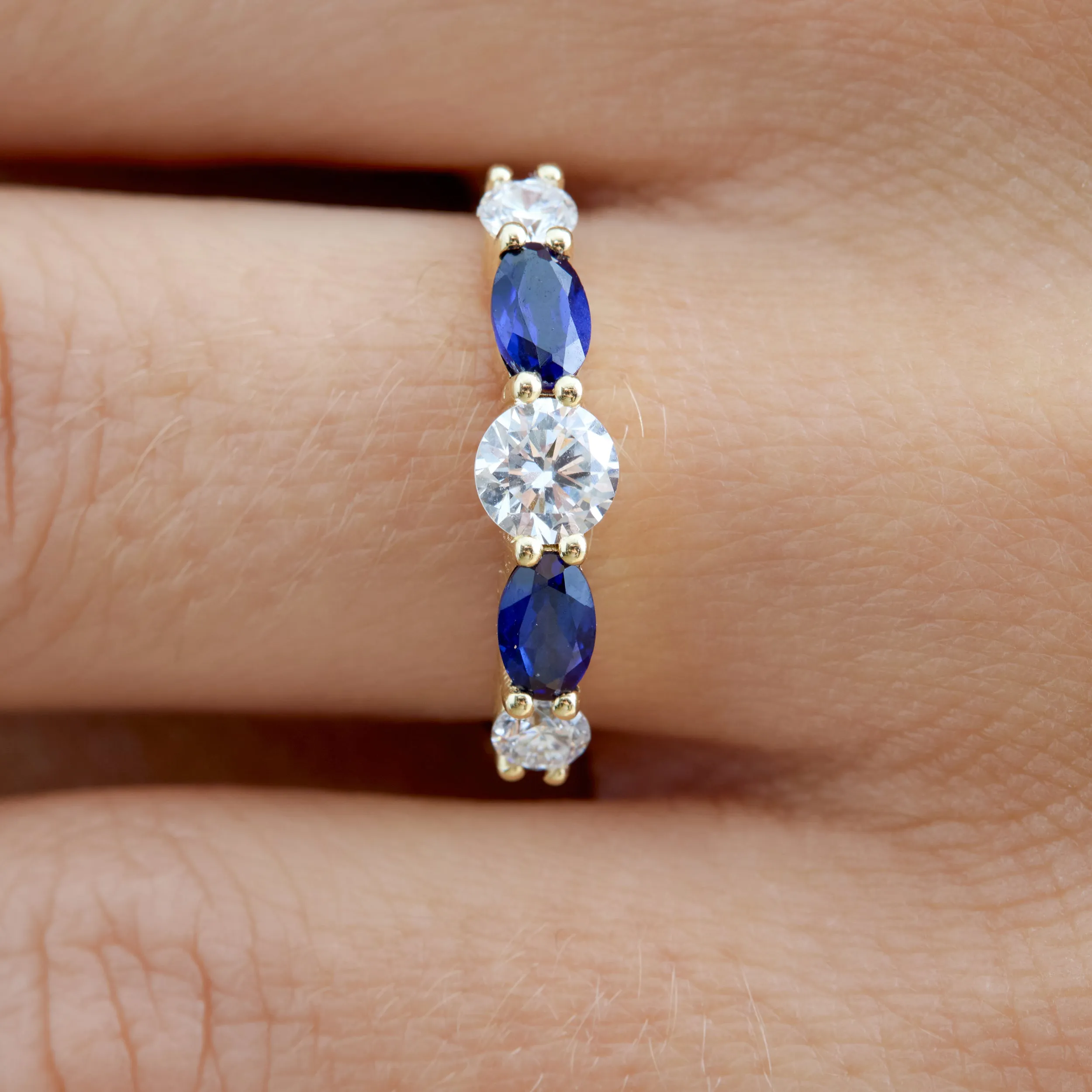 Lab-Grown Blue Sapphires and Diamond Ring, Bethany