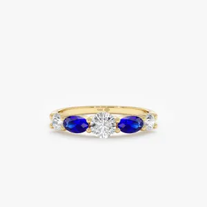 Lab-Grown Blue Sapphires and Diamond Ring, Bethany
