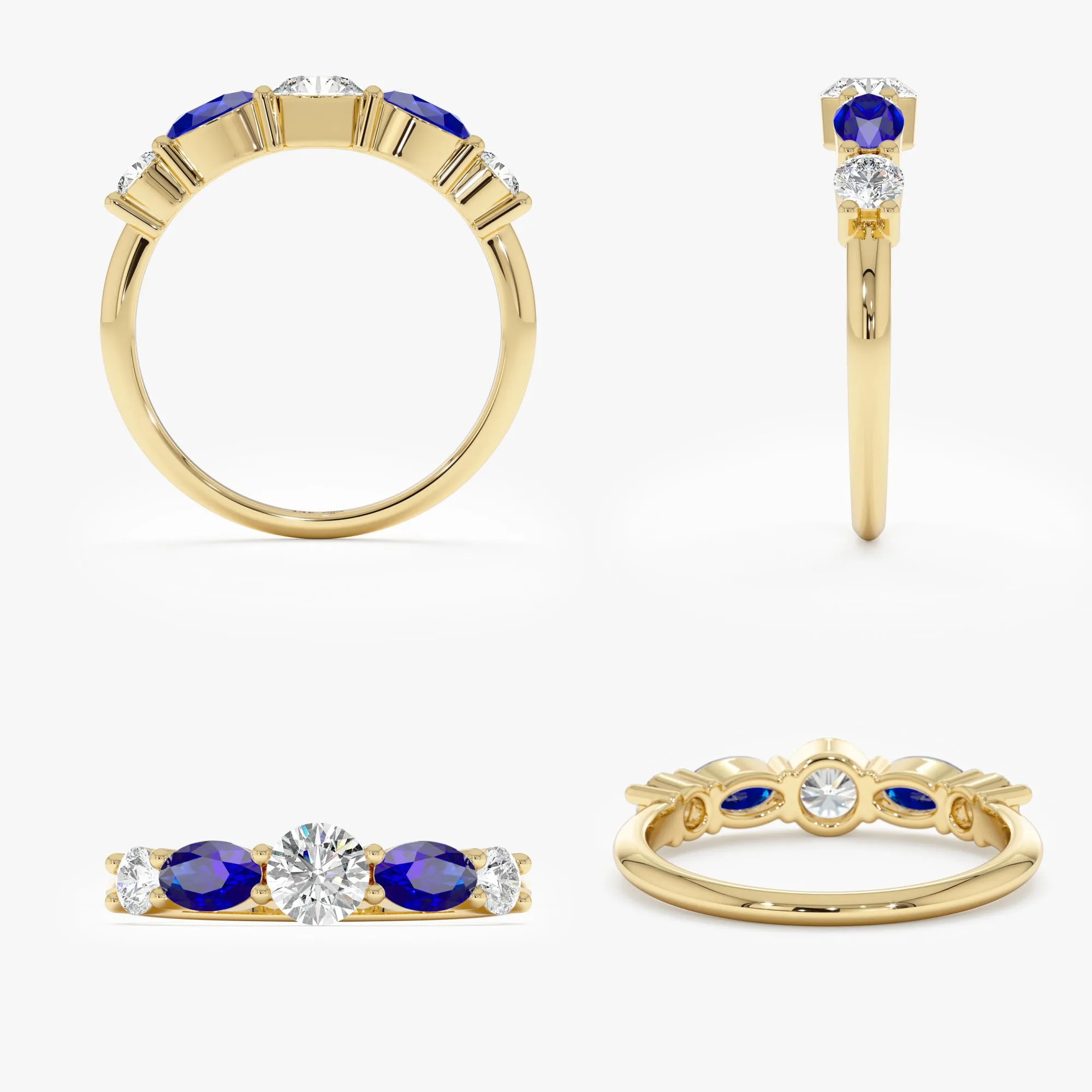 Lab-Grown Blue Sapphires and Diamond Ring, Bethany