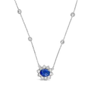 Lady Di Style Sapphire & Diamond Pendant