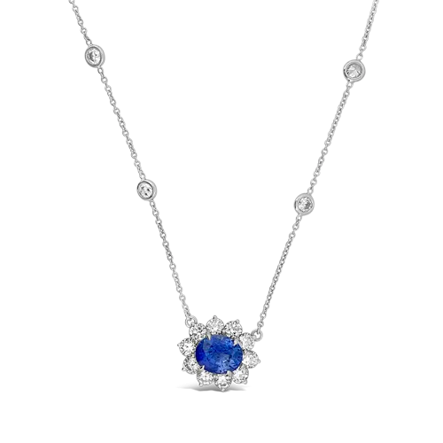 Lady Di Style Sapphire & Diamond Pendant