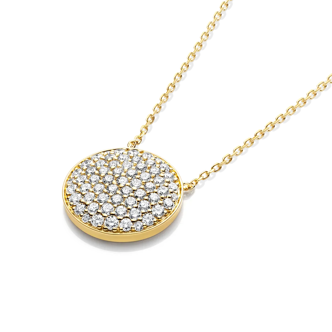 Large Diamond Disc Pendant Yellow Gold