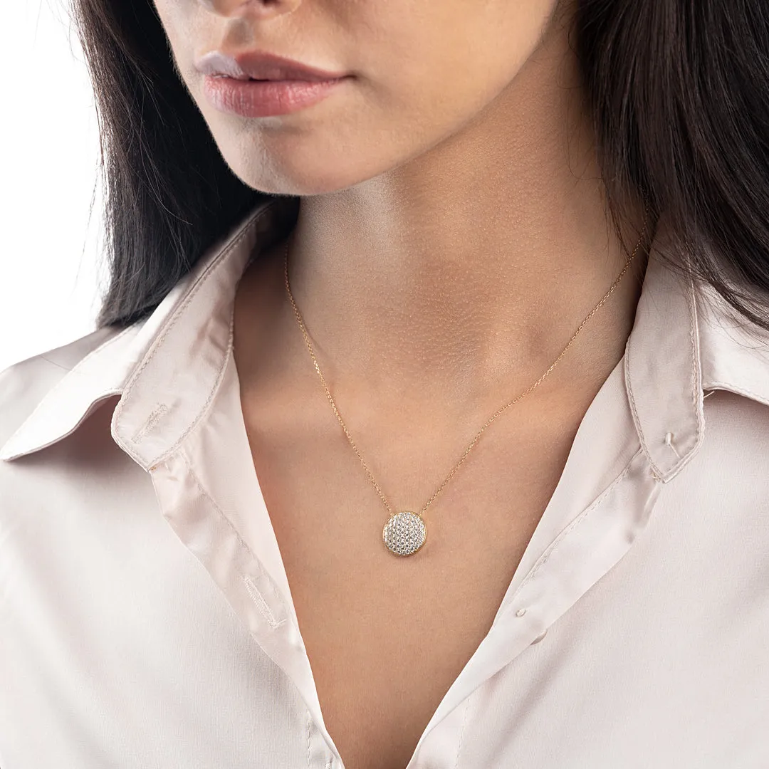 Large Diamond Disc Pendant Yellow Gold