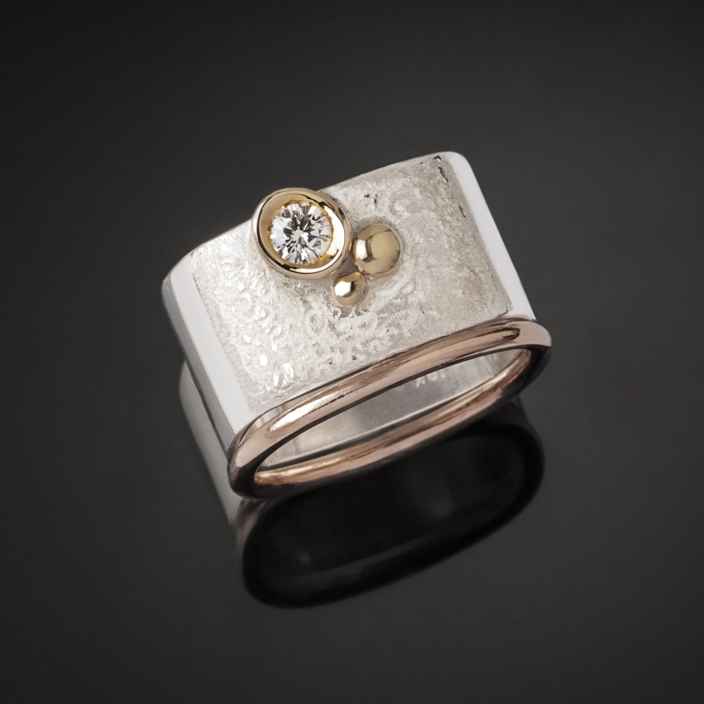 Large Stacking Ring with Diamond and Rose Gold Band