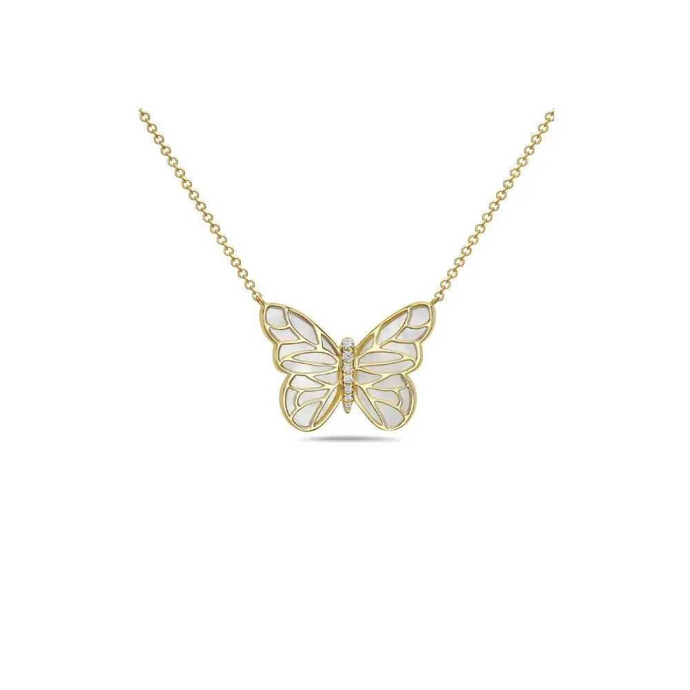 Luminous Butterfly Mother-of-Pearl Pendant Necklace