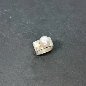 Mab Pearl & CZ Diamond Ring Wide Square Stacking Ring