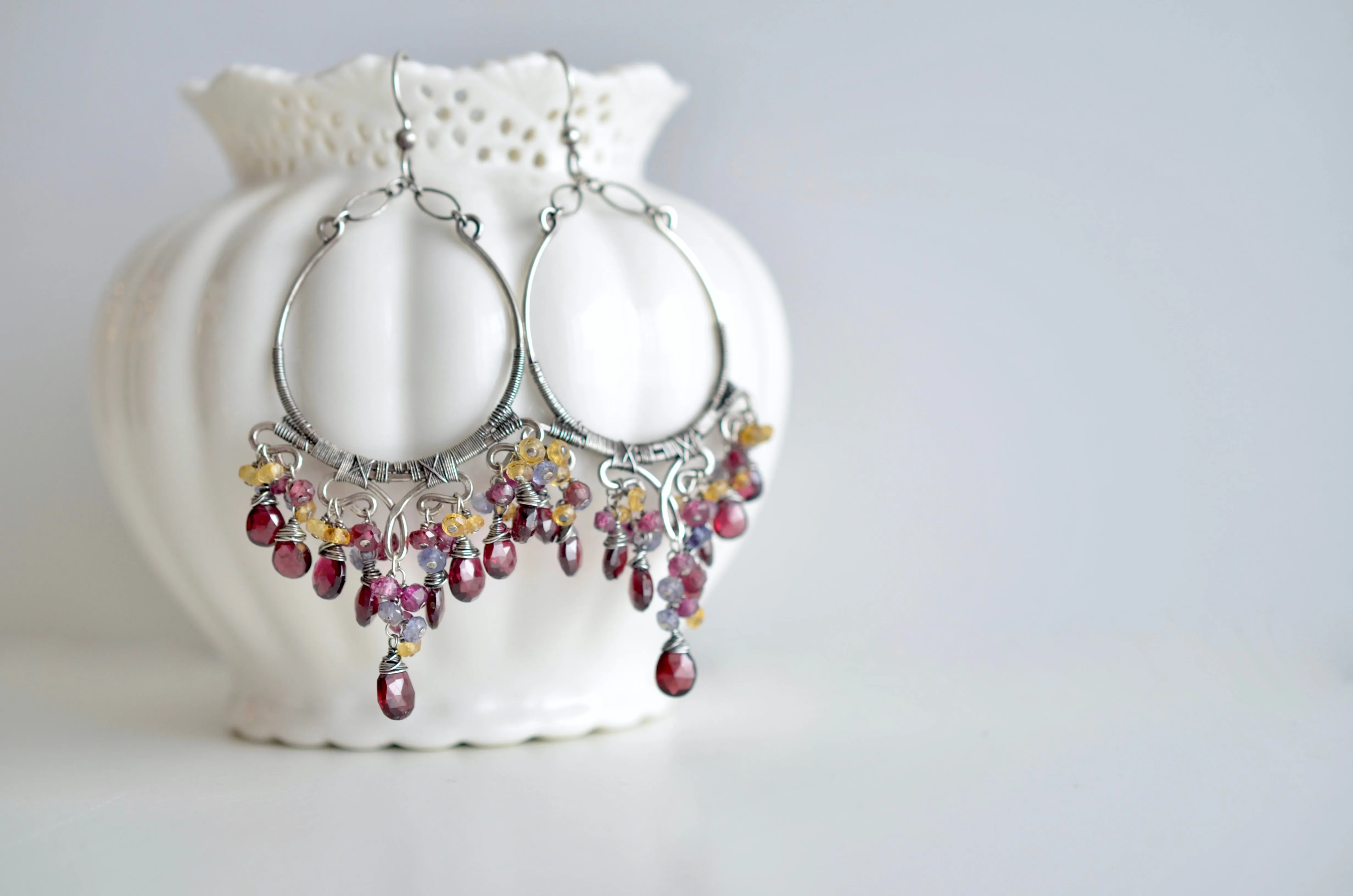 Mariana - Garnet, Iolite, Citrine, Sterling Silver Chandelier Earrings