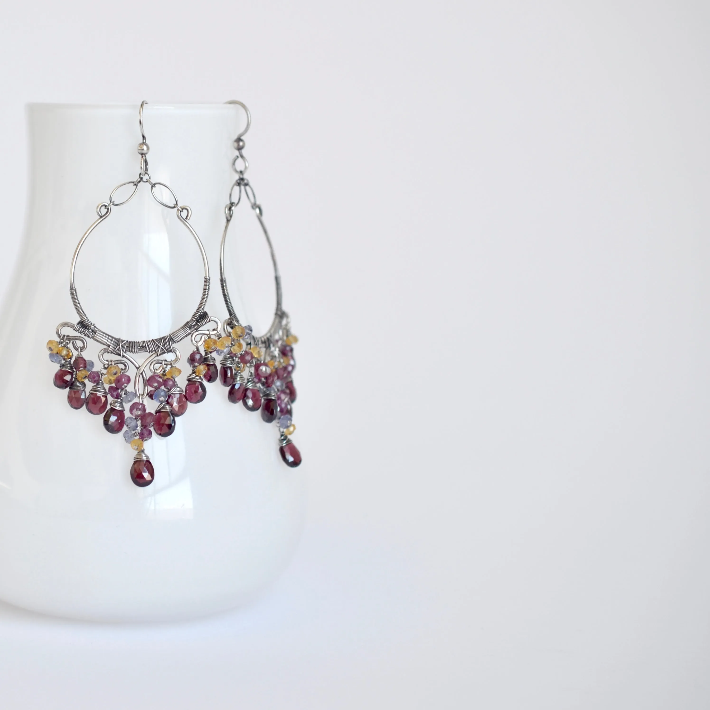 Mariana - Garnet, Iolite, Citrine, Sterling Silver Chandelier Earrings