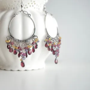 Mariana - Garnet, Iolite, Citrine, Sterling Silver Chandelier Earrings