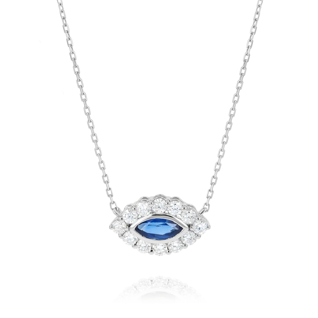 Marquise Evil Eye Blue Sapphire And Diamond Pendant White Gold