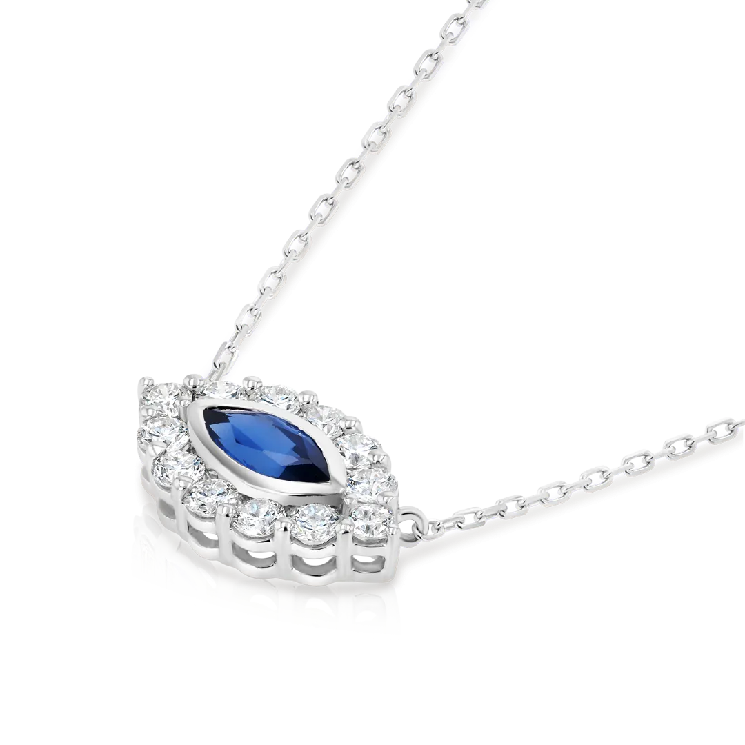 Marquise Evil Eye Blue Sapphire And Diamond Pendant White Gold