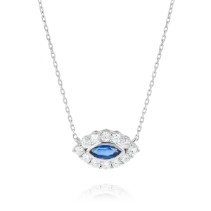 Marquise Evil Eye Blue Sapphire And Diamond Pendant White Gold