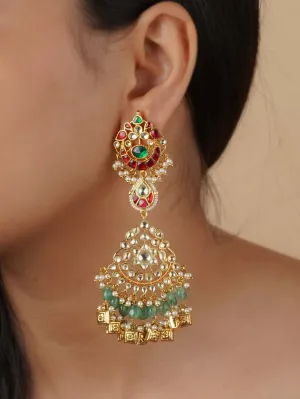 Multicolor Gold Plated Jadau Kundan Earrings - ME1236MA