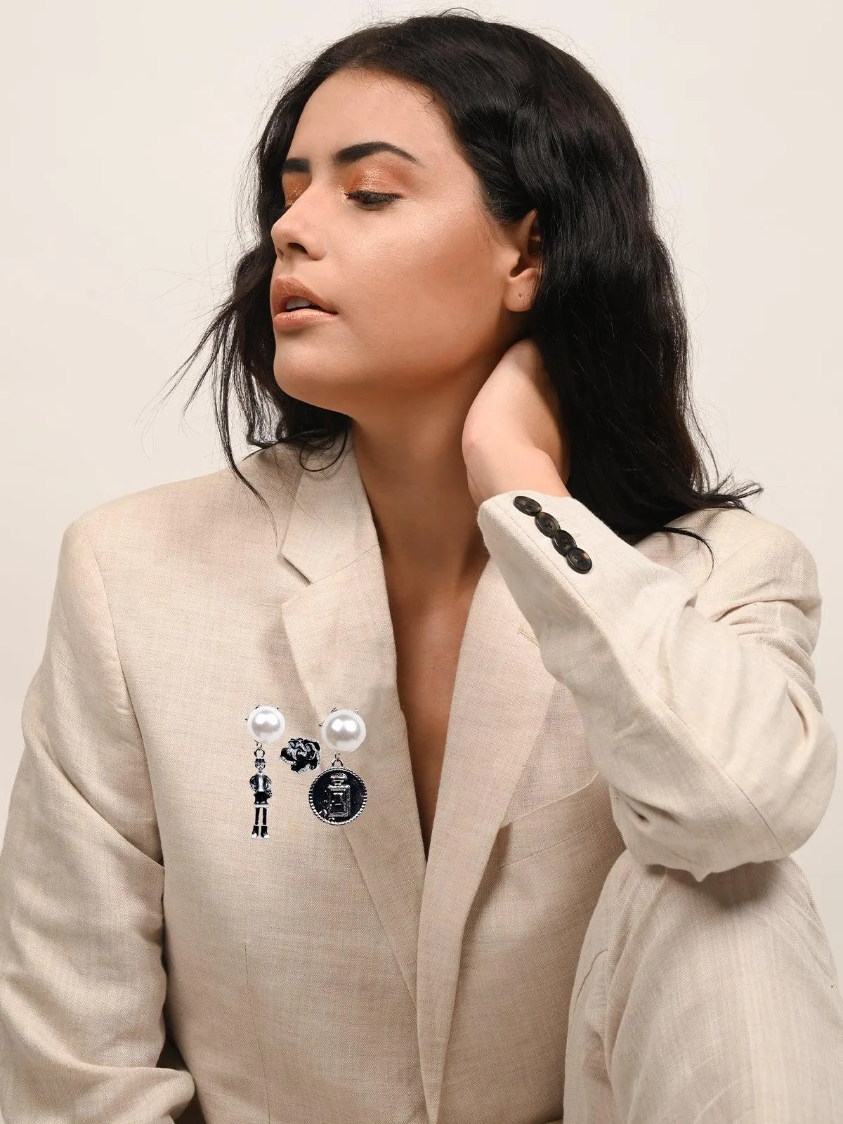 Odette Women Black And White Metal Brooch