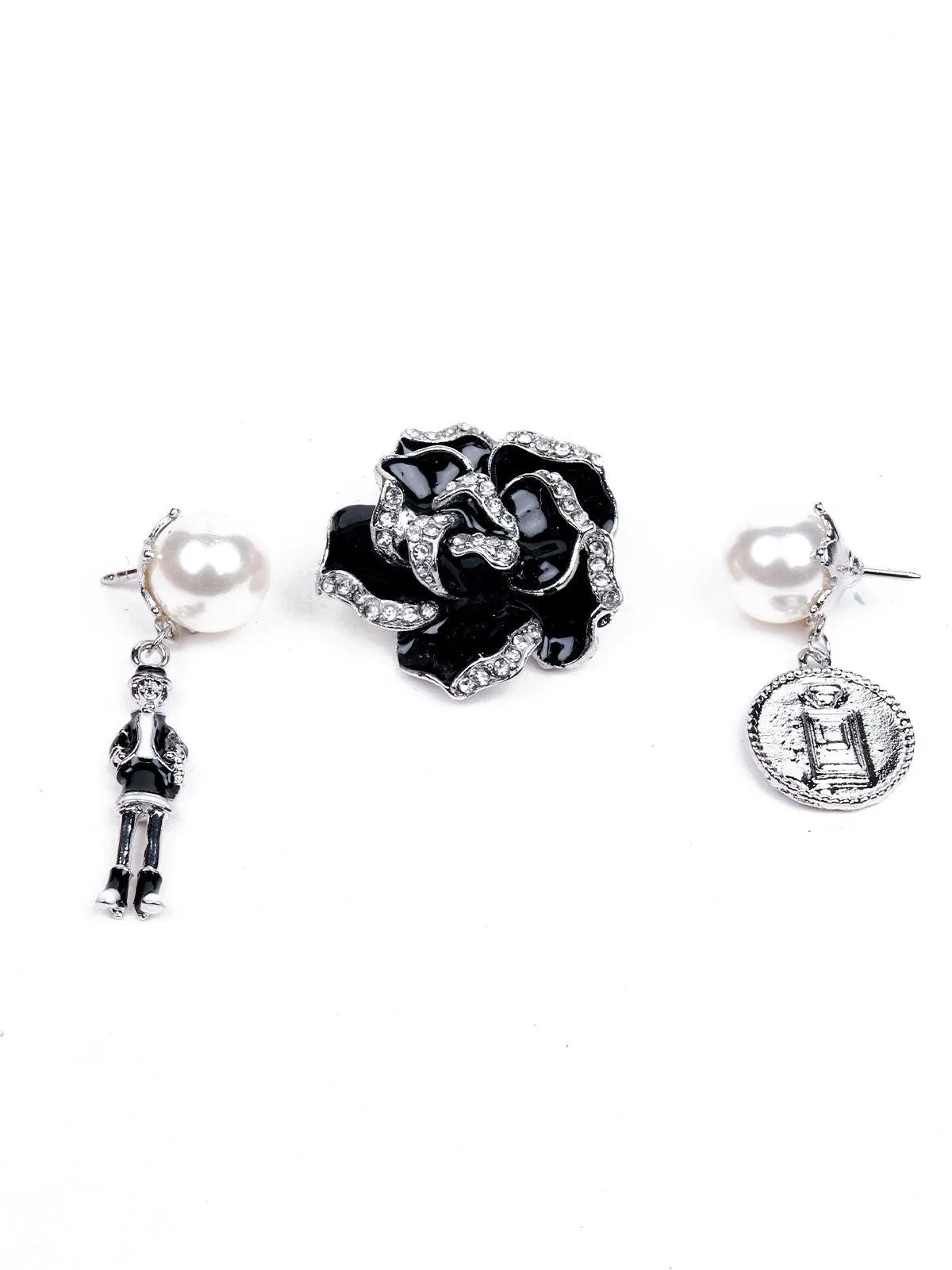 Odette Women Black And White Metal Brooch