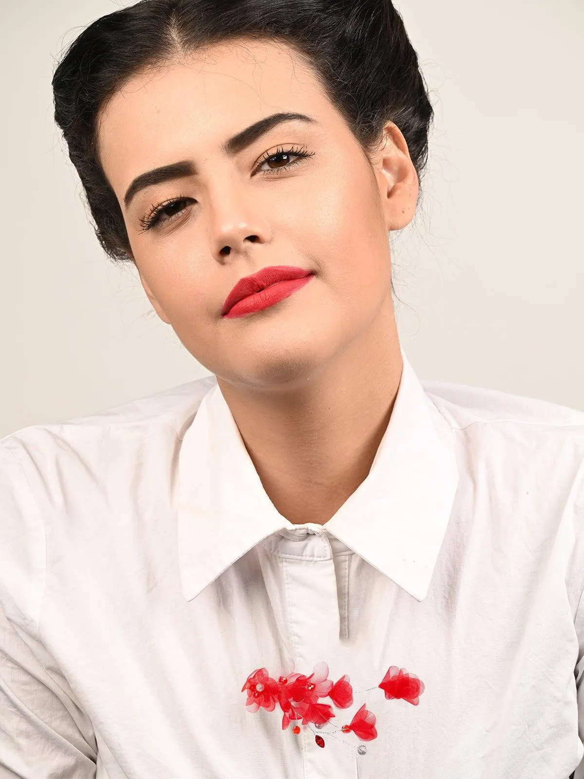 Odette Women Red High-Index Polyethylene Brooch
