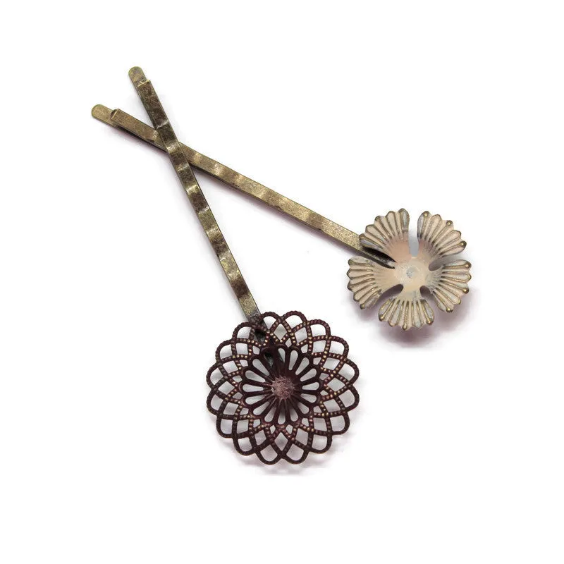 Off the Wallflowers Bobby Pins (2 pack) - Hand Painted Ornate Metal Filigree Flower Bobby Pins