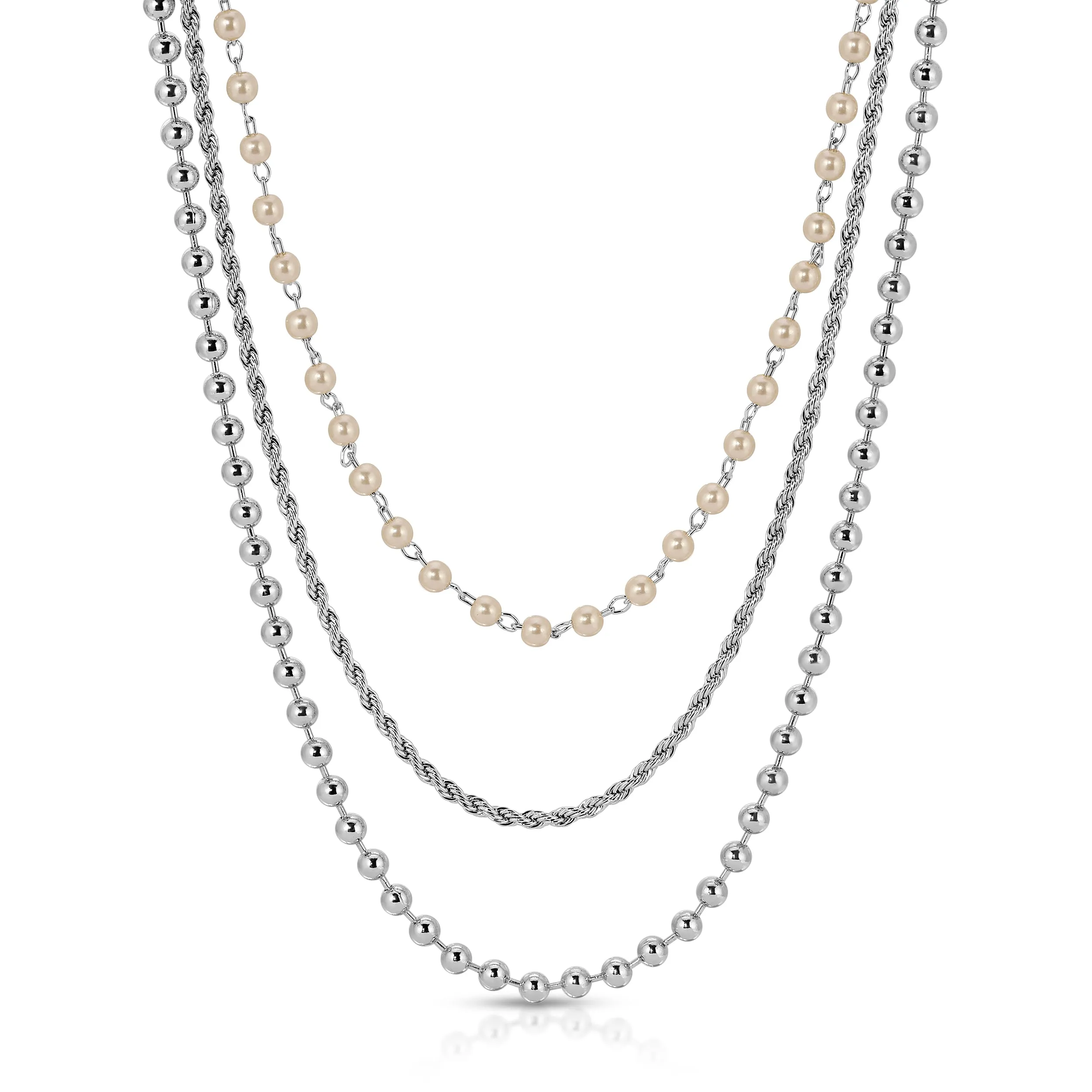 Pearl Trio Necklace - Silver