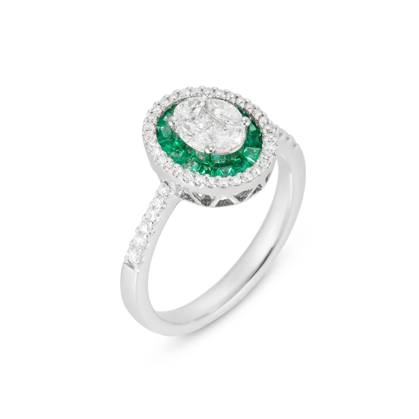 Ponte Vecchio Benvenuto 18ct White Gold Emerald 0.60 Diamond Ring