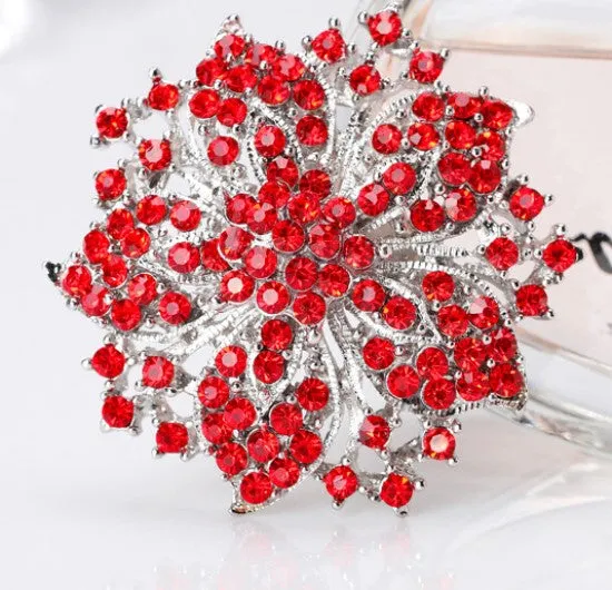 Rhinestone Flower Brooch Turquoise Red Gold or Silver BR-772