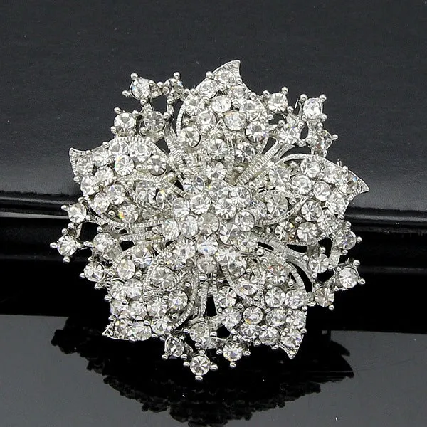 Rhinestone Flower Brooch Turquoise Red Gold or Silver BR-772