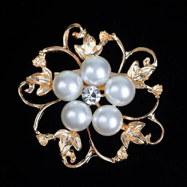 Rhinestone  Pearl Crystal Gold or Silver Brooch BR-102S