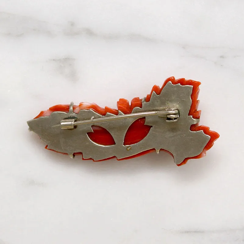 Rich Red Chinoiserie Carved Flower Brooch