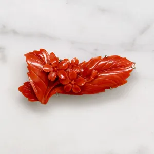 Rich Red Chinoiserie Carved Flower Brooch