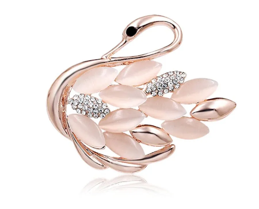 Rose Gold Swan Brooch Rhinestone Crystal BR-02
