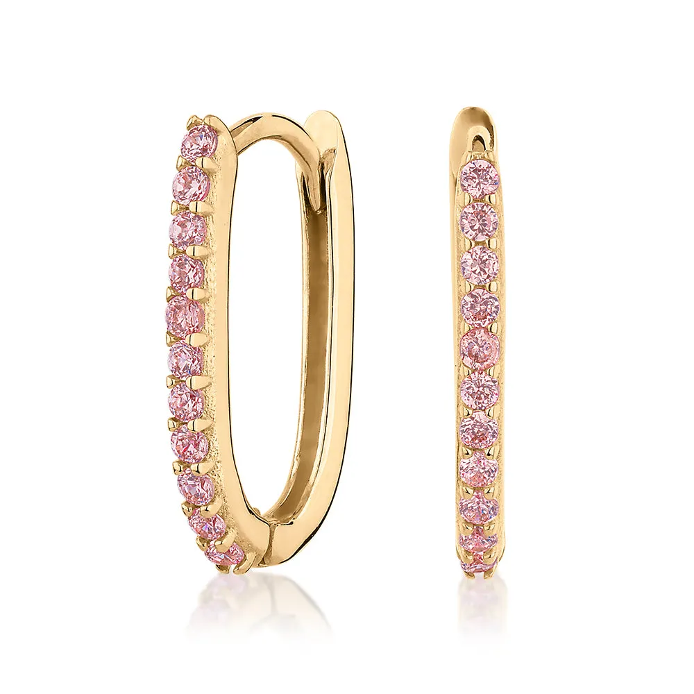 Round Brilliant hoop earrings with diamond simulants in 10 carat yellow gold