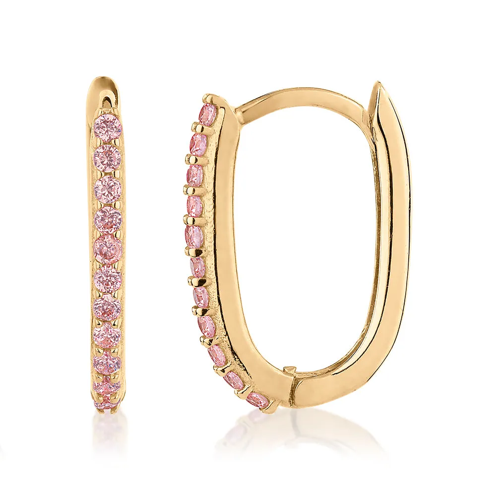 Round Brilliant hoop earrings with diamond simulants in 10 carat yellow gold